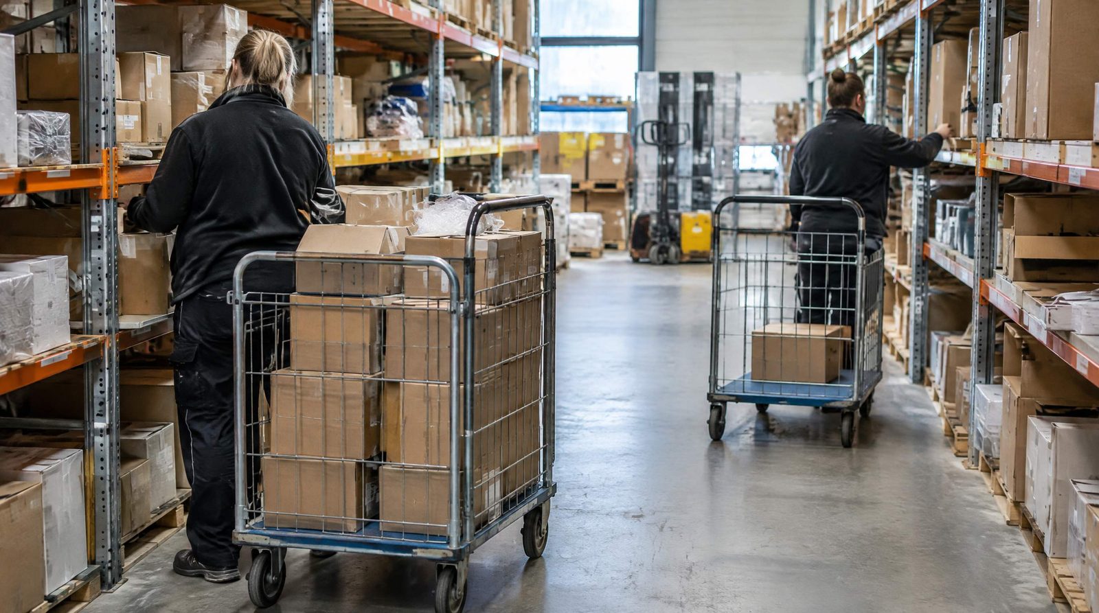 To plukkere i samme gang med forskelligt fyldte vogne