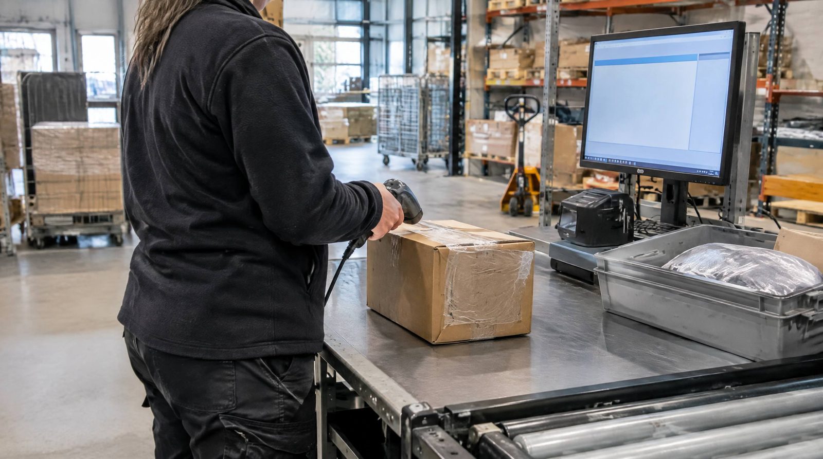 Medarbejder scanner en returneret vare ind