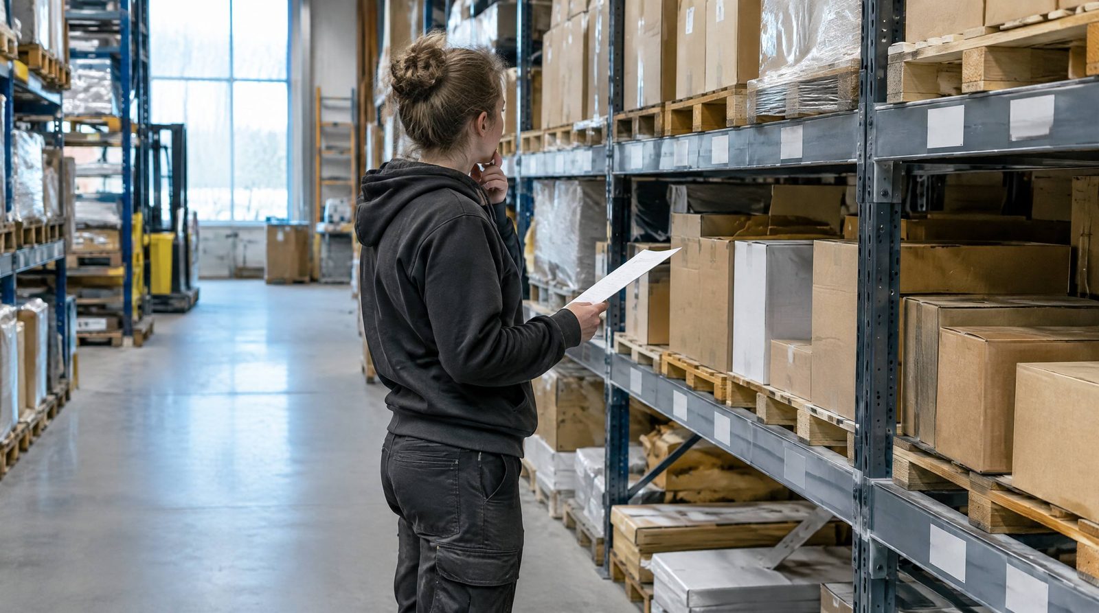 Ny medarbejder står rådvild i en reolgang