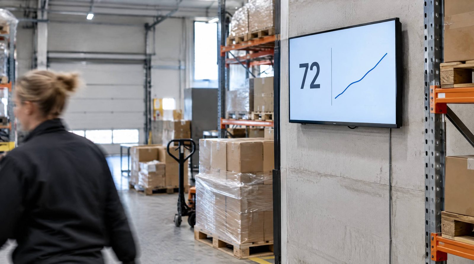 Væghængt skærm med live lagertal