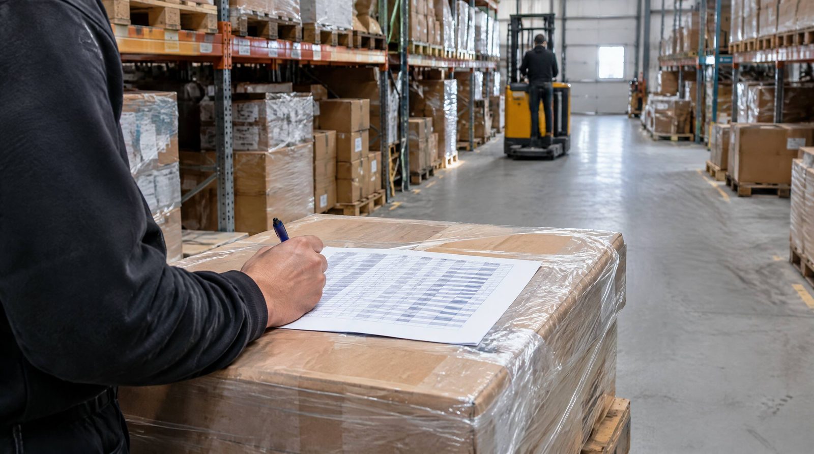 Udprintet regneark med håndskrevne rettelser på en palle