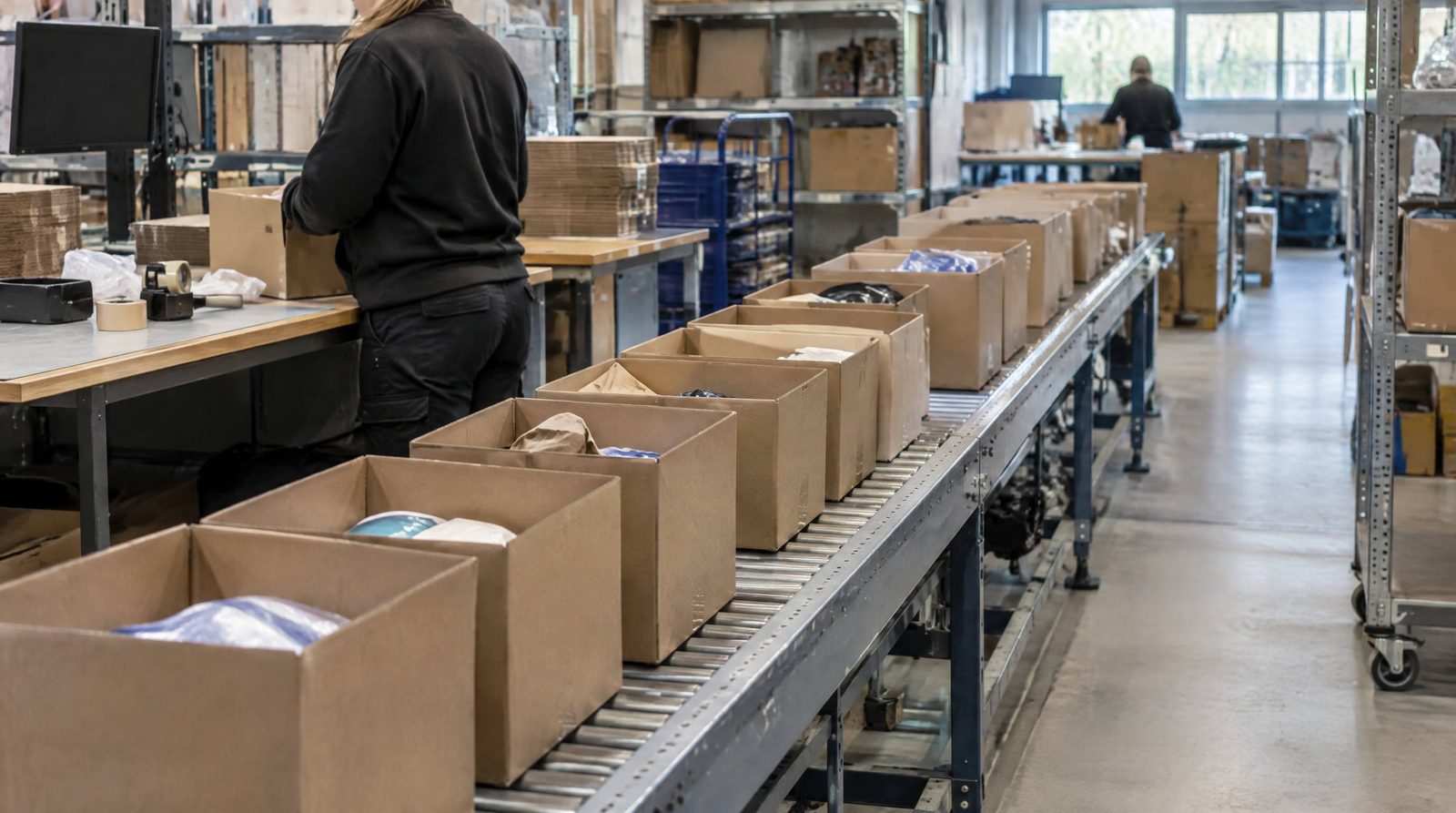 Kø af ordrer på rullebanen ved et pakkebord