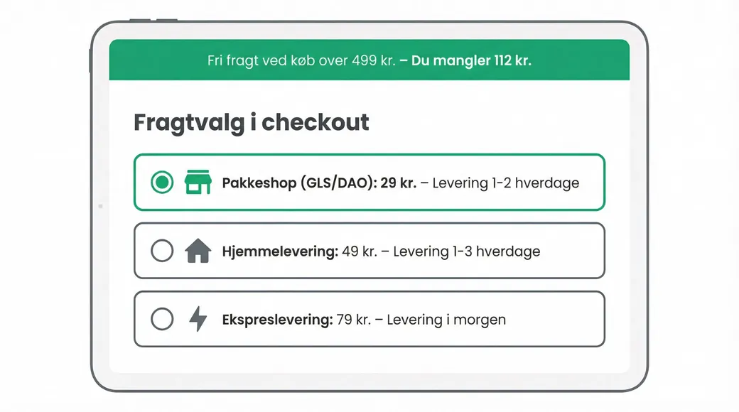 Fragtvalg i checkout, som kunden ser det