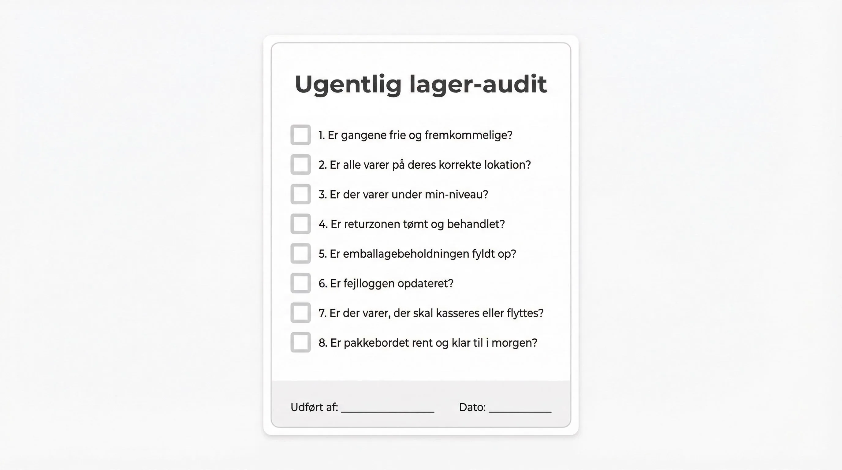 Tjekliste ved varemodtagelse p&aring; lageret